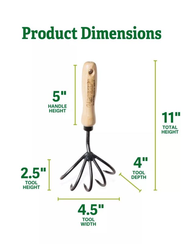 5-Tine Hand Cultivator (Short Handle) – Heavy-Duty Garden Tool - Image 3