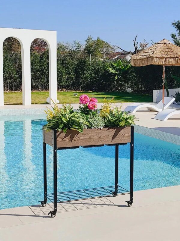 Rolling Potting Bench with Under-Shelf Storage & Garden Rolling Table - Image 3